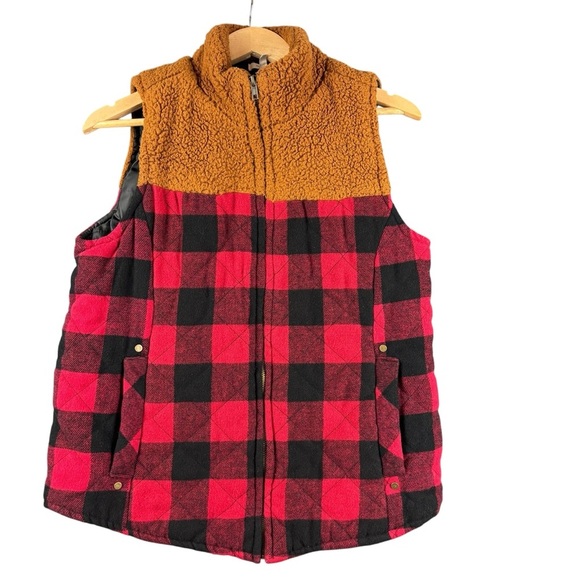 EUC Maurices Women’s Buffalo Plaid Sherpa-Lined Vest – Sz L (Red/Black Check) - Picture 2 of 12